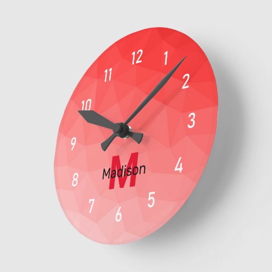 Monogram rood verloop geometrisch maaspatroon ronde klok (Hoek)