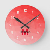 Monogram rood verloop geometrisch maaspatroon ronde klok (Voorkant)