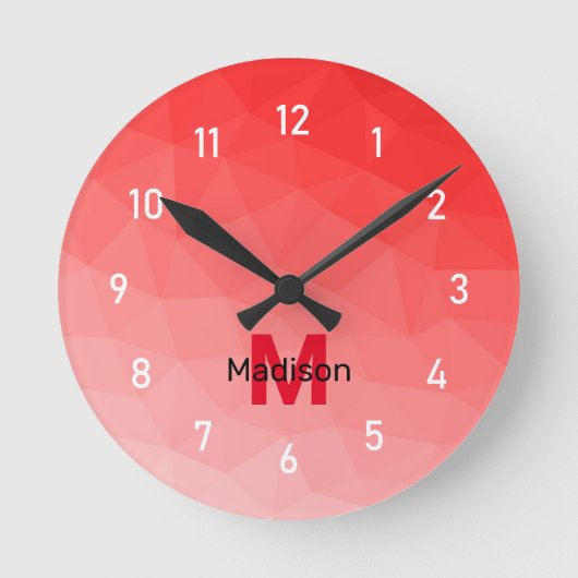 Monogram rood verloop geometrisch maaspatroon ronde klok (Voorkant)