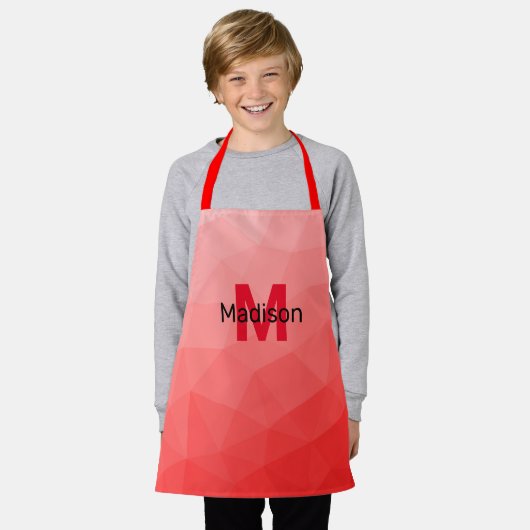 Monogram rood verloop geometrisch maaspatroon schort (Gedragen)