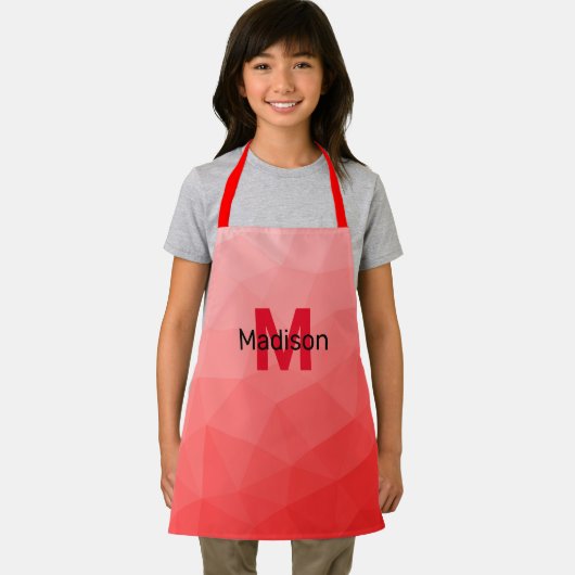 Monogram rood verloop geometrisch maaspatroon schort (Insitu)