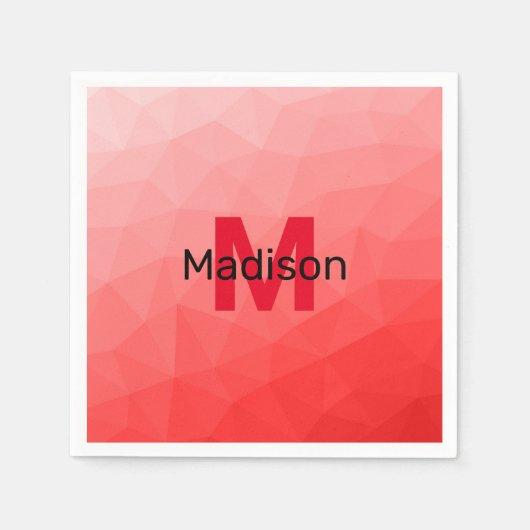 Monogram rood verloop geometrisch maaspatroon servet (Voorkant)