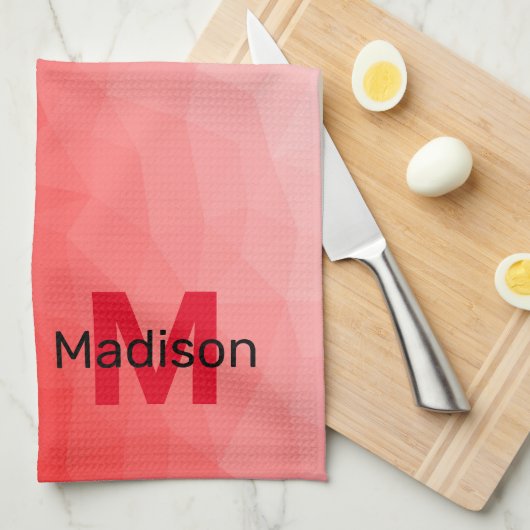 Monogram rood verloop geometrisch maaspatroon theedoek (Quarter Fold)