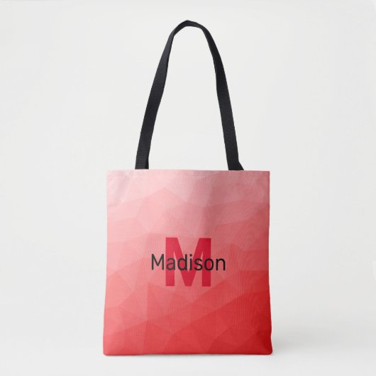 Monogram rood verloop geometrisch maaspatroon tote bag (Voorkant)