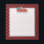 Monogram  Rood Vrachtwagen en Boom Buffalo Spelen Notitieblok<br><div class="desc">Het notitieblok met de kersttitel van Monogram in rood en zwart is voorzien van een rode vrachtwagen met een kerstboom op een gebuffel patroon met aanpasbare tekst! Dit is een prachtig kerstcadeauidee of een opbergaar, en het zou perfect zijn als een klein object om een cadeaukaart aan te maken. De...</div>
