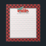 Monogram  Rood Vrachtwagen en Boom Buffalo Spelen Notitieblok<br><div class="desc">Het notitieblok met de kersttitel van Monogram in rood en zwart is voorzien van een rode vrachtwagen met een kerstboom op een gebuffel patroon met aanpasbare tekst! Dit is een prachtig kerstcadeauidee of een opbergaar, en het zou perfect zijn als een klein object om een cadeaukaart aan te maken. De...</div>