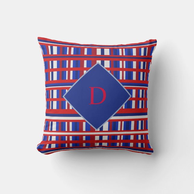 Monogram Rood, White Blue Pset Patriot Kussen (Voorkant)