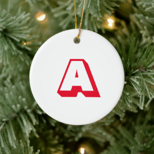 Monogram rood wit aangepast initiaal Kerstmis Keramisch Ornament