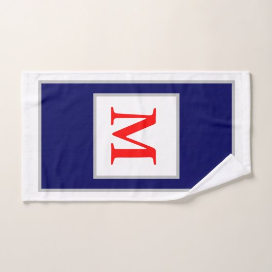 Monogram rood wit blauw blokpatroon bad handdoek (Handdoek)