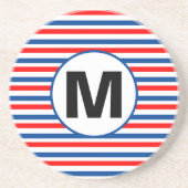 Monogram rood wit blauw geometrische strepen zandsteen onderzetter (Voorkant)