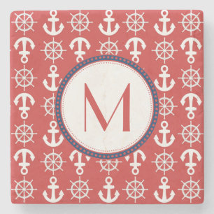 Monogram rood wit blauw zwart-wit-anker wielmonogr stenen onderzetter