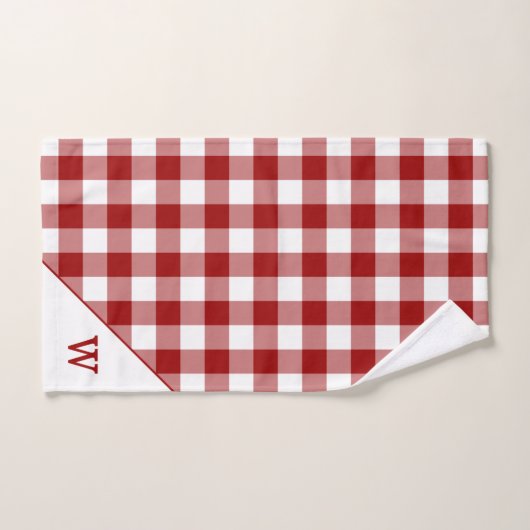 Monogram rood wit buffel geruite patroon bad handdoek (Handdoek)