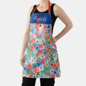 Monogram rood wit en blauw bloemen 4 juli schort (Insitu)