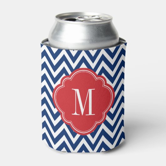 Monogram rood wit en blauw Chevron Blikjeskoeler (Blikje Voorkant)