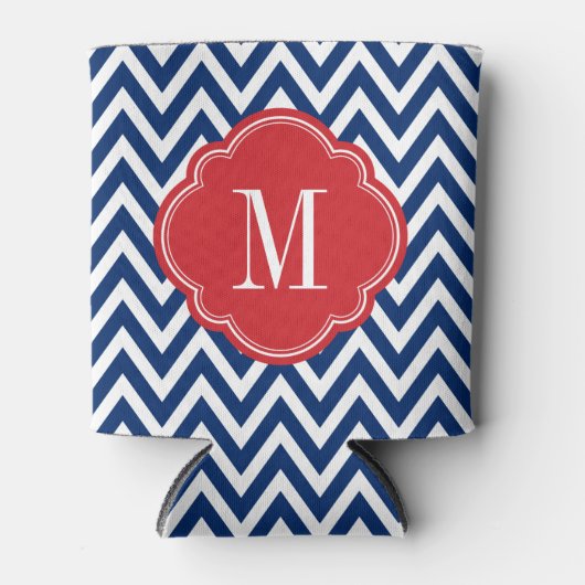Monogram rood wit en blauw Chevron Blikjeskoeler (Voorkant)