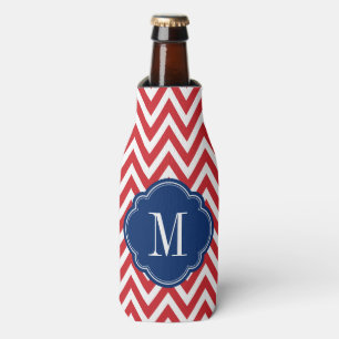 Monogram rood wit en blauw Chevron Flesjeskoeler
