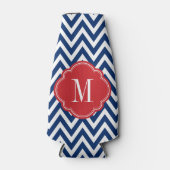 Monogram rood wit en blauw Chevron Flesjeskoeler (Voorkant)