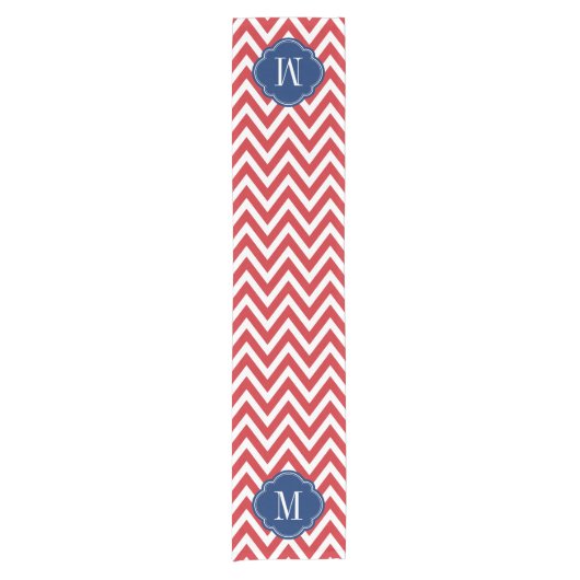 Monogram rood wit en blauw Chevron Korte Tafelloper (Voorkant)