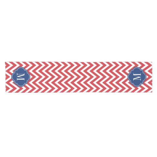 Monogram rood wit en blauw Chevron Korte Tafelloper (Horizontaal)