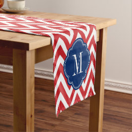 Monogram rood wit en blauw Chevron Korte Tafelloper