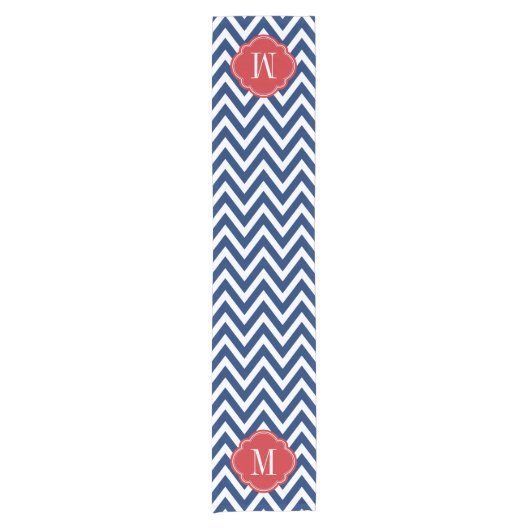 Monogram rood wit en blauw Chevron Korte Tafelloper (Voorkant)