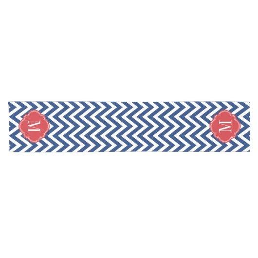 Monogram rood wit en blauw Chevron Korte Tafelloper (Horizontaal)