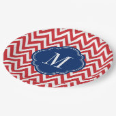 Monogram rood wit en blauw Chevron Papieren Bordje (Gekanteld)