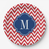 Monogram rood wit en blauw Chevron Papieren Bordje (Voorkant)