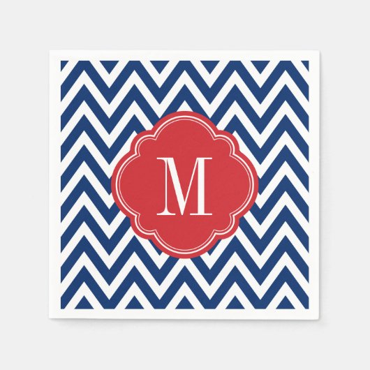 Monogram rood wit en blauw Chevron Servetten (Voorkant)