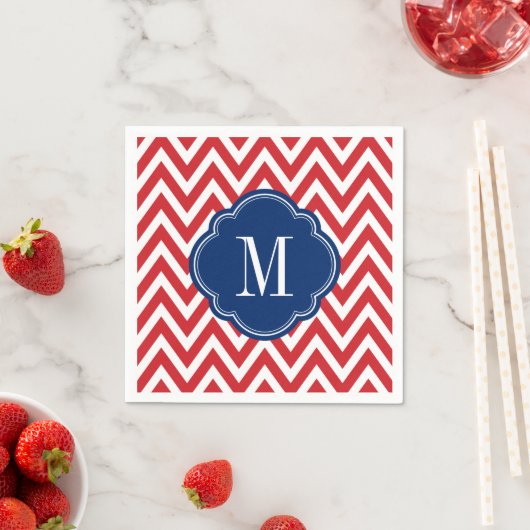 Monogram rood wit en blauw Chevron Servetten (Insitu)