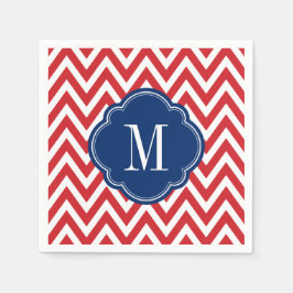 Monogram rood wit en blauw Chevron Servetten