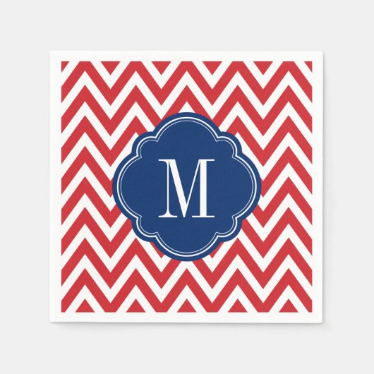 Monogram rood wit en blauw Chevron Servetten (Voorkant)
