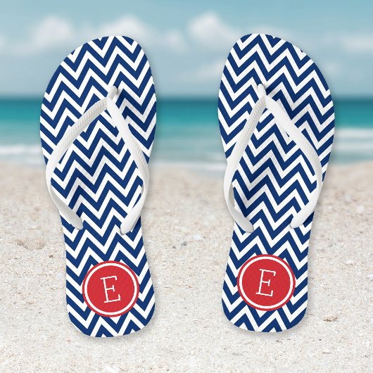 Monogram rood wit en blauw Chevron Teenslippers