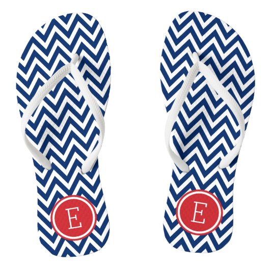 Monogram rood wit en blauw Chevron Teenslippers (Voetbed)