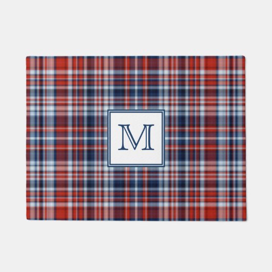 Monogram Rood Wit en Blauw Speld Deurmat (Voorkant)