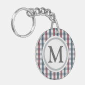 Monogram rood, wit en blauw speldenmonogram sleutelhanger (Voorkant Links)