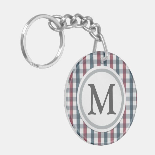 Monogram rood, wit en blauw speldenmonogram sleutelhanger (Voorkant Links)