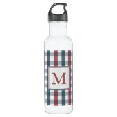 Monogram rood, wit en blauw speldenmonogram waterfles (Voorkant)