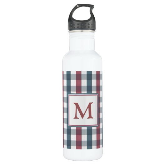 Monogram rood, wit en blauw speldenmonogram waterfles  (Voorkant)
