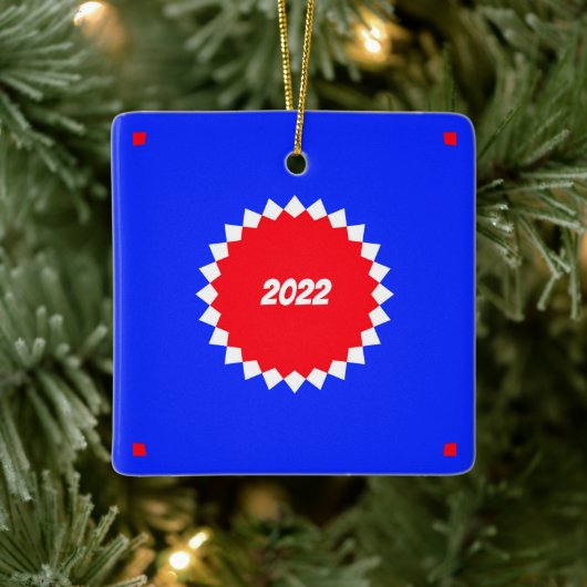 Monogram rood, wit en blauw Starburst Keramisch Ornament (Boom)