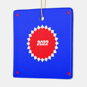 Monogram rood, wit en blauw Starburst Keramisch Ornament (Links)
