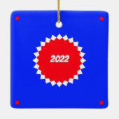 Monogram rood, wit en blauw Starburst Keramisch Ornament (Achterkant)