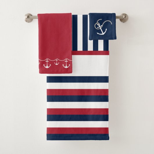 Monogram Rood, wit en blauw streep Nautisch Bad Handdoek (Insitu)