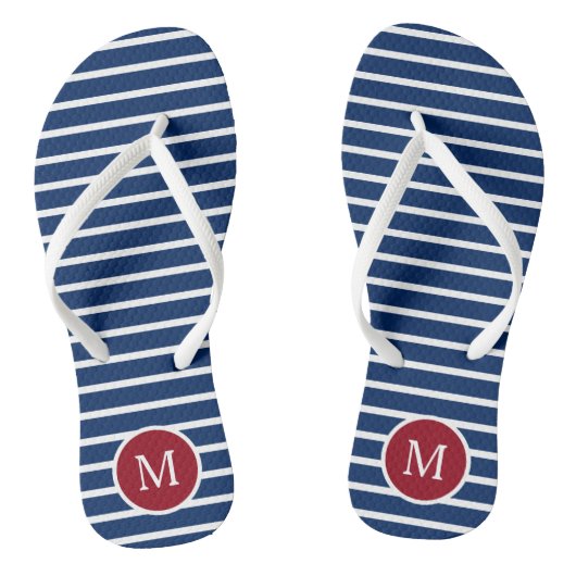 Monogram rood wit en blauw Stripe Teenslippers (Voetbed)