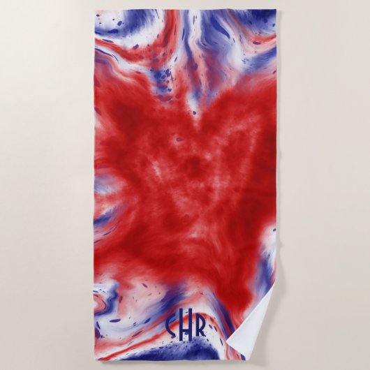 Monogram Rood, Wit en Blauw Stropdas-Dye | WATERVE Strandlaken (Voorkant)