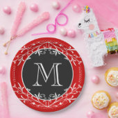Monogram rood, wit en zwart decoratief papieren bordje (Feest)