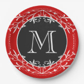 Monogram rood, wit en zwart decoratief papieren bordje (Voorkant)