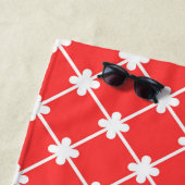 Monogram rood wit geometrisch patroon | Bewerkbaar Strandlaken (In situ)