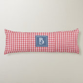 Monogram, Rood & Wit Gingham Check Blauw Denim Lichaamskussen (Voorkant)