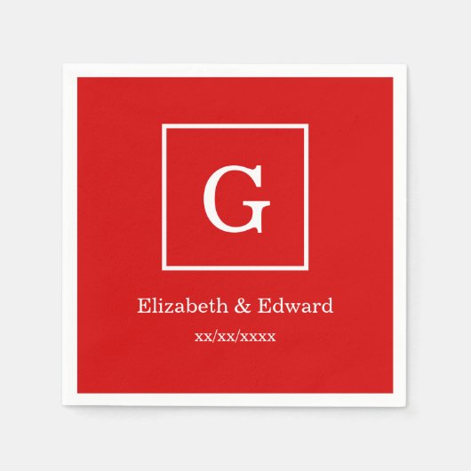 Monogram rood wit omgevormd Initiaal Servetten (Voorkant)